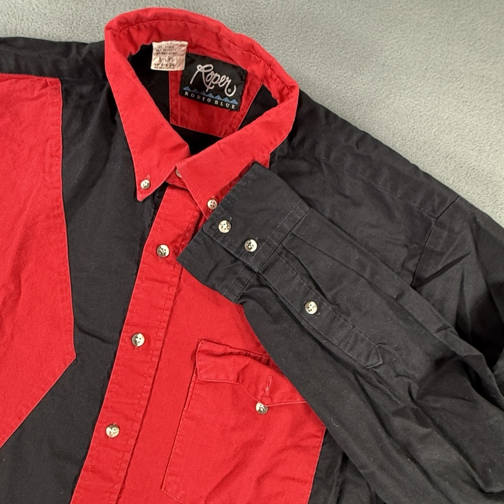 Vintage Roper Rodeo Blue Shirt Mens XL Red Black Button Down Made in USA